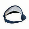 Navy blue visor with a white interior on a white background
