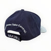 Navy blue cap with white text and MAXFLI branding on a white background