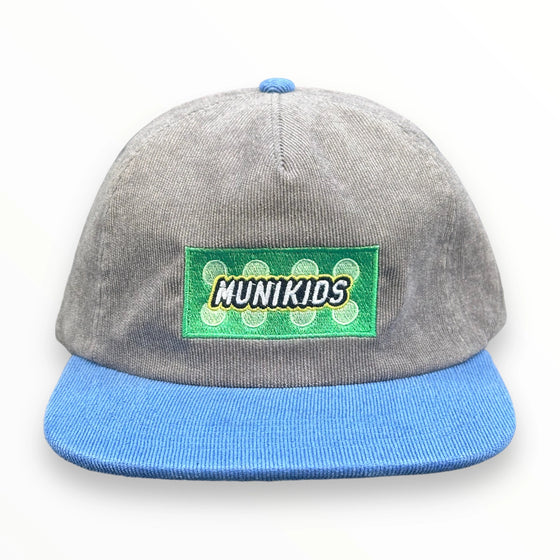 grey and blue corduroy muni kids golf hat