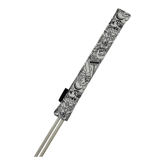 white and black graffiti alignment stick cover